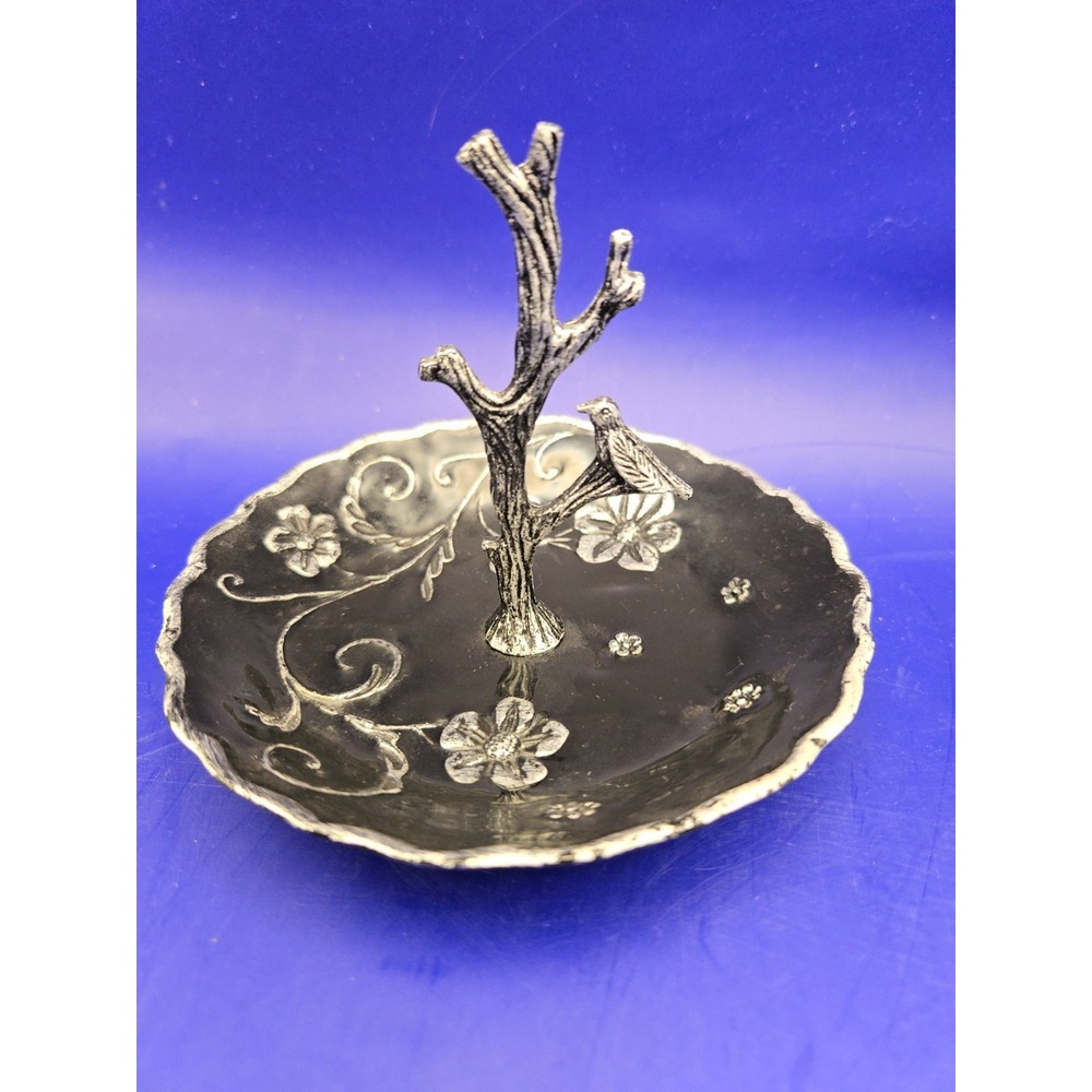 Black Enamel Dish For Trinkets By Cynthia Rawley NY With Bird On A Branch‎ B#28